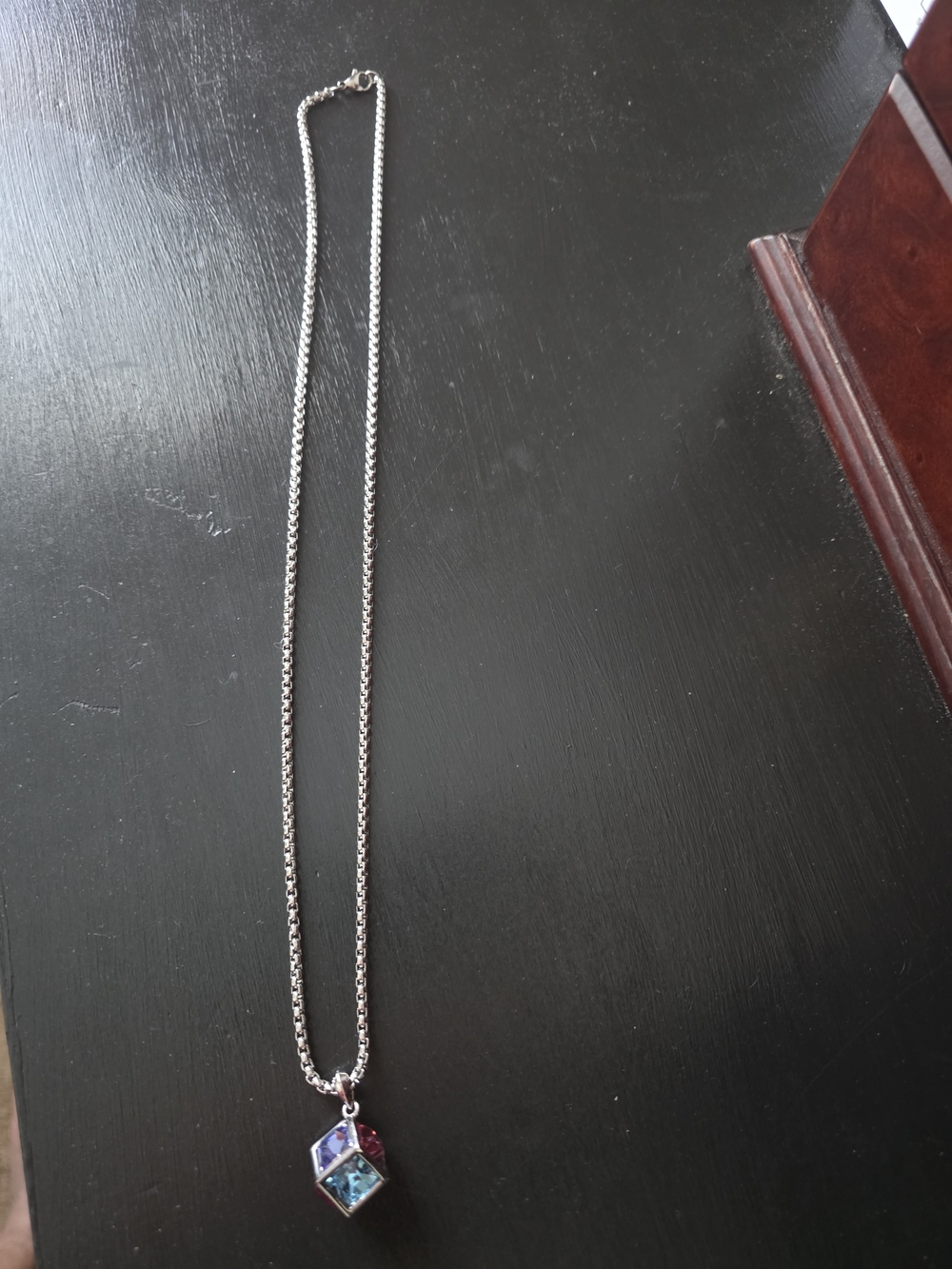 Stainless Steel Necklace with 3D Geometric Colorful Cube Pendant